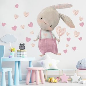 Cute Bunny Heart Wall Stickers for Kids Rooms Children Girls Baby Room Decoration Cartoon Animal Wallpaper Nursery Decor Vinyl