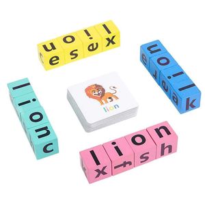 Blockerar montessori lärarhjälpmedel engelska ord stavning bord spel trä bokstäver tidig lärande utbildning kognition barn leksaker 230605