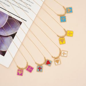 Handmade Miyuki Glass Bead Heart Cross Pendant Necklace for Gift