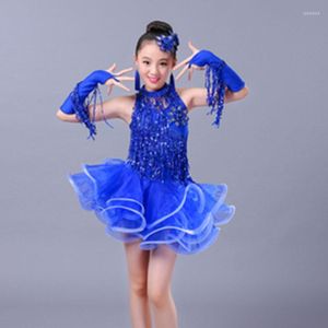 Bühnenkleidung Kinder Latin Dance Kostüm Mädchen Glitzer Quaste Kleid Performance Wettbewerb