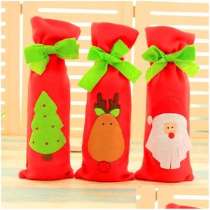 Decorações de Natal Bowknot Garrafa de Vinho Er Cartoon Santa Raindeer Christams Tree Case Dstring Bag Para Decoração de Casa Drop Delivery Gar Dhen6