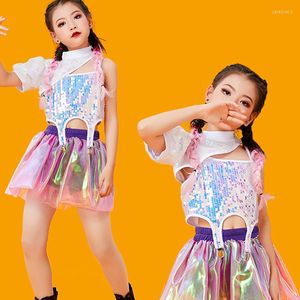 Stage Wear Children'S Jazz Dance Costumes Cheerleading Sequins Kpop Outfits For Girls Hip Hop Modern Rave Clothes Streetwear DQS10656