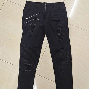 Męskie dżinsy proste mężczyźni punkowe chude dżinsowe spodnie wiosna letnia chłopak streetwear zamek błyskawiczny Slim Fit Black Gotowe spodnie 230606