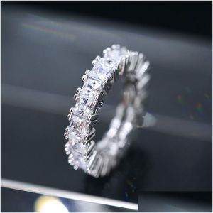 Pierścienie zespołu kwadratowe cyrkon kobiety druhna fl Diamond zaręczynowy prezent na ślub Prezent Fine Biżuteria i piaszczysta dostawa dhp3y