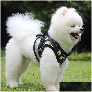 Dog Collars Leashes Reflect Light Waistcoat Harnesses Set Cartoon Print Walk The Dogs Pet Supplies Drop Delivery Home Garden Dhuuy