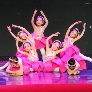 Vestimenta de Palco Vestido de Dança Latina Infantil Menina Performance Flor de Pêssego Peng Gaze Saia
