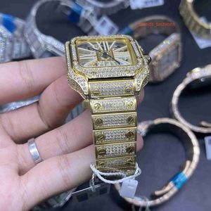Other Watches skeleton see-through dial watch Gold stainless steel case watches quartz movement Men's New Ice diamonds watch J230606