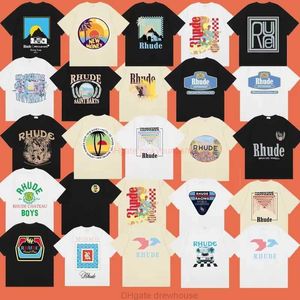 Roupas de moda de grife Tees Tshirt Rhude Manga curta Co Branded Print Jerry Same Ins Moda Casal Vestido American High Street Tshirt Algodão Streetwear Tops Cas