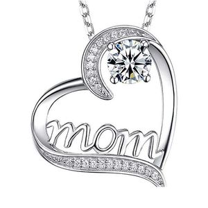 Pendant Necklaces Diamond Heart Mom Necklace Love Fashion Jewelry Mother Day Gift Will And Sandy Drop Delivery Pendants Dhz7N