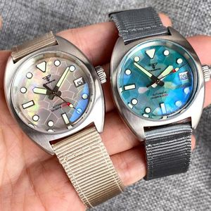 Armbanduhren 20atm Tauch Tandorio 36mm Militärmutter von Perlenschalen -Zifferblatt Japan NH35A Auto Herren Uhr Doppelkuppeler AR Saphirglas Lume