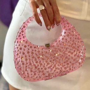 Totes Half Moon Purse Designer Luxury Handväska för kvinnor Nya glänsande transparenta Rhinestone Evening Ladies Party Diamond Clutch Bag 230530