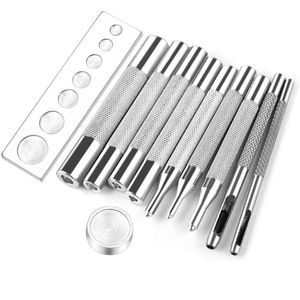 Beitel 11 PCS Punch Leather Tool Hole Buttons Set Pressioning Pressing Straws, rebites e ilhós Snap Rivet Setter Base Kit Definir Snap Rivet