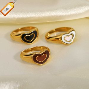 Vintage 18K PVD Gold Plated Jewelry Stainless Steel Personality Colorful Double Layer Enamel Love Heart Ring For Girl