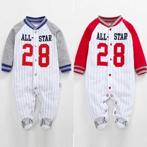 Jumpsuits Newborn Boys' 2021 Spring Girls' Clothing Long Sleeve Cotton Baseball Cartoon Foot Bodysuit Baby Pajamas G220606