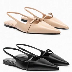 Zar Spring dress shoes Women's Shoe Apricot Black Pointed Sheepskin Leather Open Heel Flat Bottom Ballet Shoes 230615