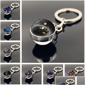 Anéis -chave Double Glass Ball Universo Star Keychain Solar Moon Keyring Bag Hangs Fashion Jewelry Gift e Sandy Drop Deli Dheq4