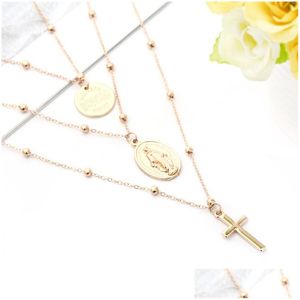 Pendant Necklaces Madonna Cross Necklace Sier Gold Chains Mtilayer Choker Jesus Pendants Women Will And Sandy Gift Drop Delivery Jewe Dh8D9