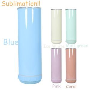 20OZ Sublimation Macaroon Speaker Tumblers Stainless Steel Double Wall Sublimation Skinny Straight Tumblers with Bluetooth Speaker Bottom With Lids B0061