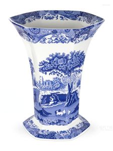 Вазы Импортированный Spode Yapening Garden Western Style Blue и White Forcain Square Tube Vase 26.6