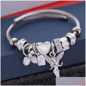 Charm Bracelets Friendship Gift Antique Vintage Sier Color Diy Angle Girl Wing Heart Lock Key Pendants For Men Women Drop D Dhfor