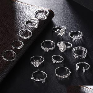 Cluster Rings Diamond Heart Crown Ring Sier Knuckle Jewelry Set Women Combination Stacking Midi Fashion Will and Sandy Drop Delivery DHFBW