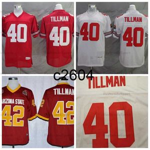 c2604 Vintage Mens 40 Patrick Tillman Maglie da calcio Home Rosso Camicie cucite bianche Ricamo Rosso M-XXXL