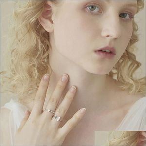 Band Rings Sier Korean White Threensional Butterfly Zircon Double Ring Set Unique Design Insect Combination Drop Delivery Jewelry Dhz2X