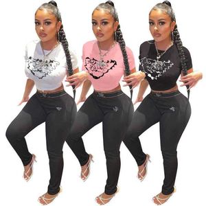 Womens Clothes Summer Designer Tracksuits S-XXL Casual Sports Two Piece Pants Set Kort ärm T-Short Slim Print Fitness Running Suits