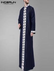 イスラム教のアラビア語カフタンの男性イスラム教徒のパッチワーク長袖v頸部中東jubba thobeファッションローブ服s5xl 74050708