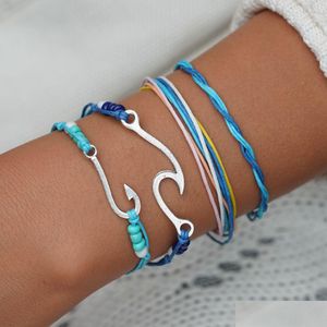 Charm Armbänder Hand Weben Fisch Haken Armband Einstellbare Mtilayer Wrap Frauen Sommer Strand Schmuck Wille Und Sandy Drop Lieferung DHR7S