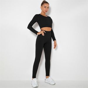Active Sets Damen High Waist Hip Lift Tight Yoga Sweatsuit Nahtloses Zweiteiliges Set für Fitness Slim Fit Langarm