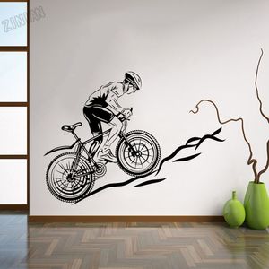 Decalque de parede de vinil de bicicleta sala de estar Corrida de bicicleta Ciclismo quarto de adolescente Adesivos de parede de vinil esporte ciclista mural de parede para ginásio Y288