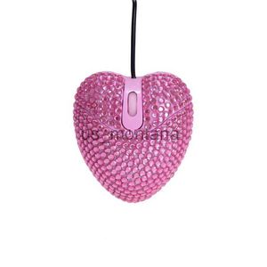 Fareler kablolu elmas tasarım mini fare kalp tasarımı sevimli pembe 3D bilgisayar fareleri 1000 dpi usb kız kadın için optik dizüstü bilgisayar mause j230606