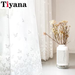 Pastoral White Flower Embroidered Sheer Tulle Curtains for Living Room, Kitchen, Balcony - Yarn window treatments Drapes (230506)