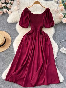 Casual Dresses Vintage Elastic Chest Gothic Black Long Elegant Puff Sleeve Party Dress Summer Robe Women's P230606