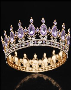 Oro púrpura reina rey corona nupcial para mujeres tocados tocado baile desfile boda tiaras y coronas accesorios de joyería para el cabello 8526633