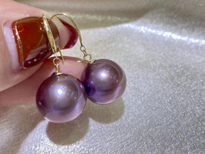 Dangle Earrings HENGSHENG 2023 Elgant 18K Gold Drop 12-13mm Natural Freshwater Edison Purple Pearl Noble Jewelry Gift For Women