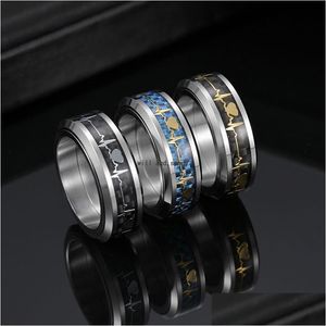 Anéis de banda amor batimento cardíaco anel de aço inoxidável giratório de alívio de pressão giratório anti ansiedade dedo para mulheres homens moda jóias Dh5N4
