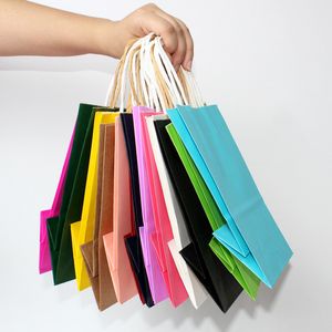 Gift Wrap 10/30/50pcs DIY Multifunction soft color paper bag with handles Festival gift bag shopping bags kraft paper packing bag 230605