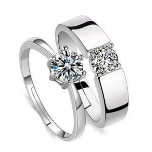 Solitaire Ring Cubic Zirconia Open Adjustable Diamond Engagement Wedding Sier Couple Women Mens Rings Love Fashion Jewelry Will And Dhgre