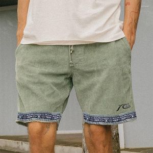 Herr shorts casual mode lapptäcke corduroy mens vår sommar dragkammare strand kort byxa semester fritid män streetwear