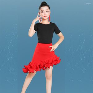Roupas de Palco Meninas Vestido de Dança Latina Conjuntos de Saia Collant Infantil Manga Curta Performance Competição Trajes Infantis Padrão