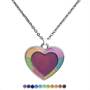 Pendant Necklaces JUCHAO Temperature Control Color Change Luminous Peach Heart Stainless Steel Chain Mood Necklace Women