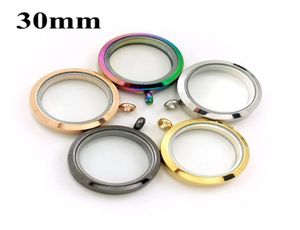 30mm Silver Rose Gold Black Stainless Steel Floating Lockets Glass Round Memory Necklace Pendant DIY Jewelry With 10pcs Charms1426359
