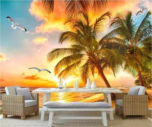 Wallpapers 3d Wall Murals Wallpaper For Living Room Walls 3 D Po Beach Sunrise Coconut Trees Decor Custom Mural Painting