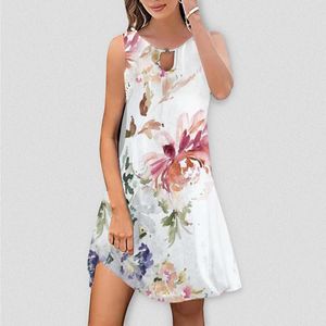 Vestidos de Festa Boho Vestido Estampado Floral Feminino Verão Mini Praia para O Neck Vestido de Verão Sem Mangas 2023 Casual Regata Solta