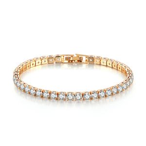 Women Bracelet Men Blue Emerald Pink Cubic Zirconia Hiphop Sier Gold Plated Jewelry Diamond One Row Hip Hop 4Mm Crystal