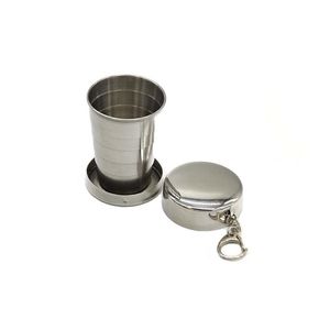 Tumblers Stainless Steel Collapsible Cup Pocket Retractable Travel Cups With Keychain Hangs Holder Outdoor Sport Water Bottle Drinkw Dhrv4