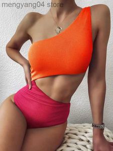 Damen-Bademode, neuer einteiliger Badeanzug, Damen-Bademode-Set, sexy hohle Badeanzüge, Push-up-Badeanzug, weiblich, Monokini, orange Patchwork, Strandmode, Bikinis T230606