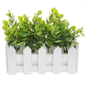Decorative Flowers Artificial Window Sill Flower Fake Decor Mini Plants Eucalyptus Wood Fence Greenery Wooden Potted Indoor